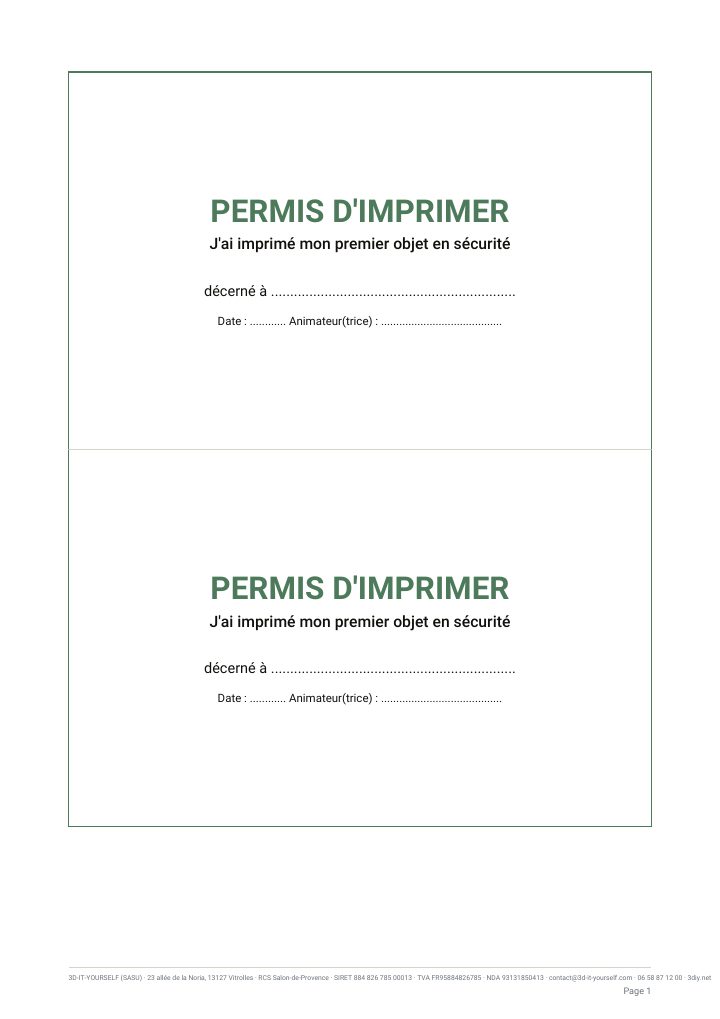 Permis d imprimer à remettre aux participants